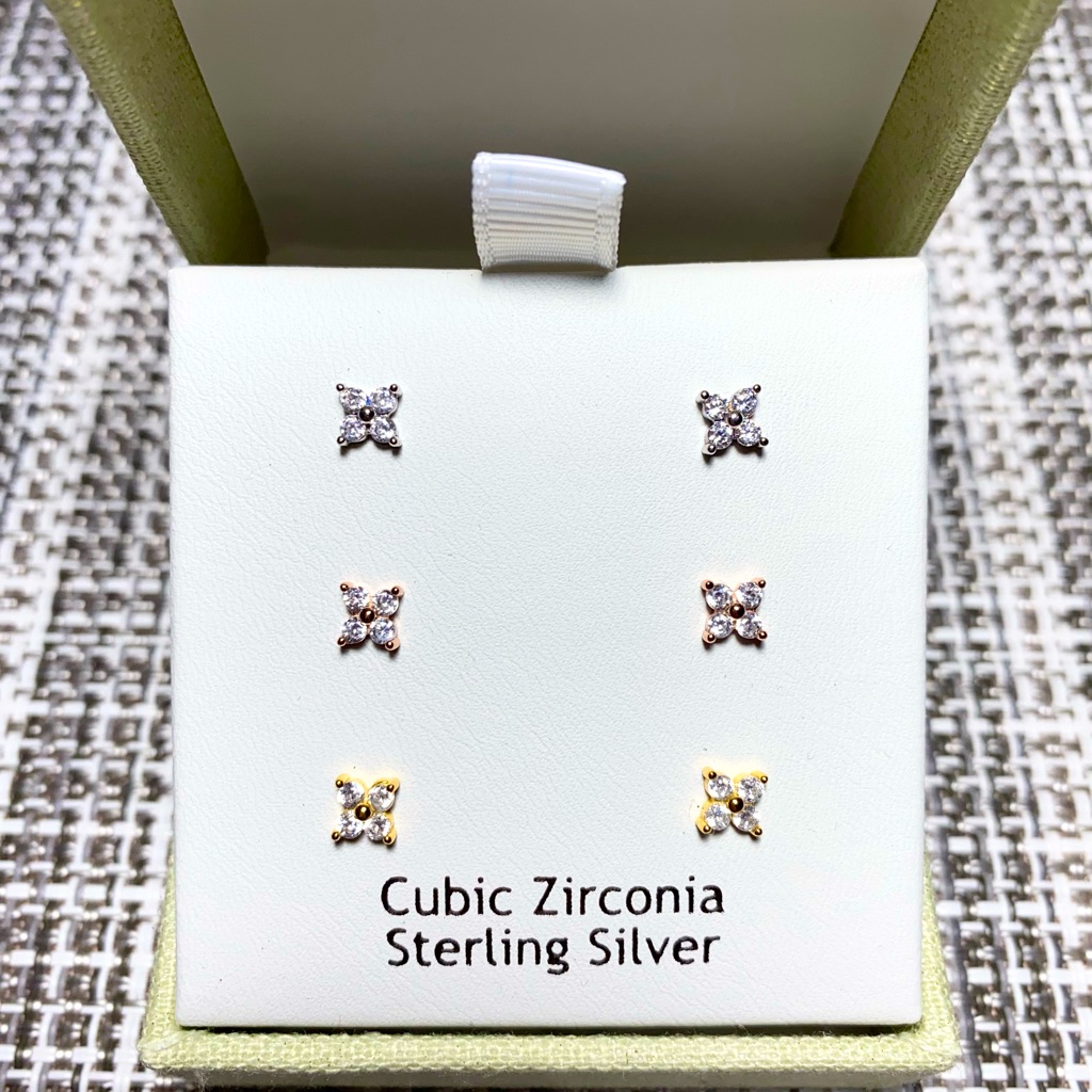 Nanette Brand New 3 Pair Of Stud Earrings Box Included